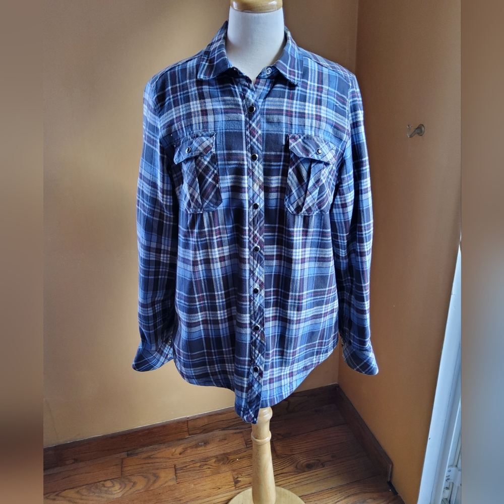 Women's Blue Plaid Utility Jacket